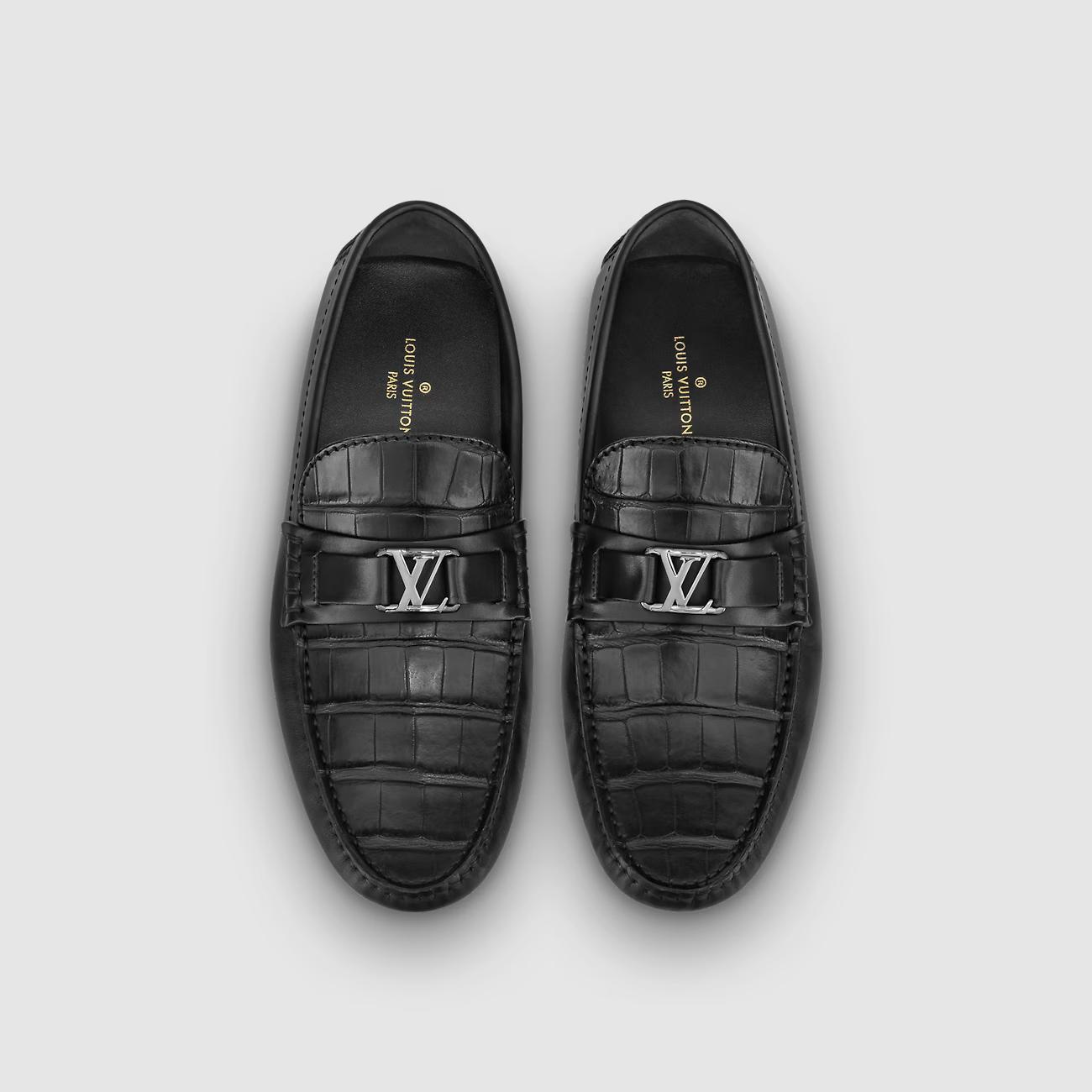 Giày Louis Vuitton Hockenheim Moccasin Nam Đen LV Bạc